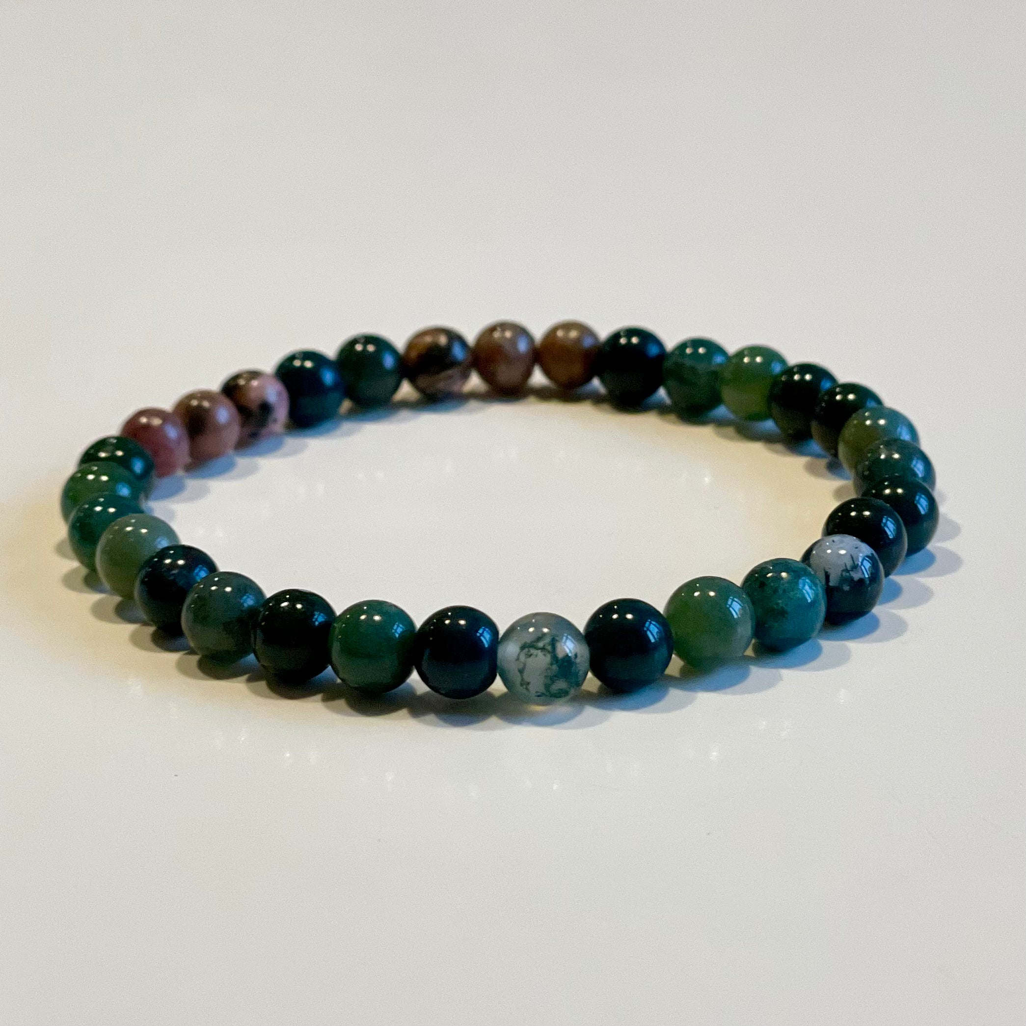 Elastiskt armband med mossagat och rodonit 6mm